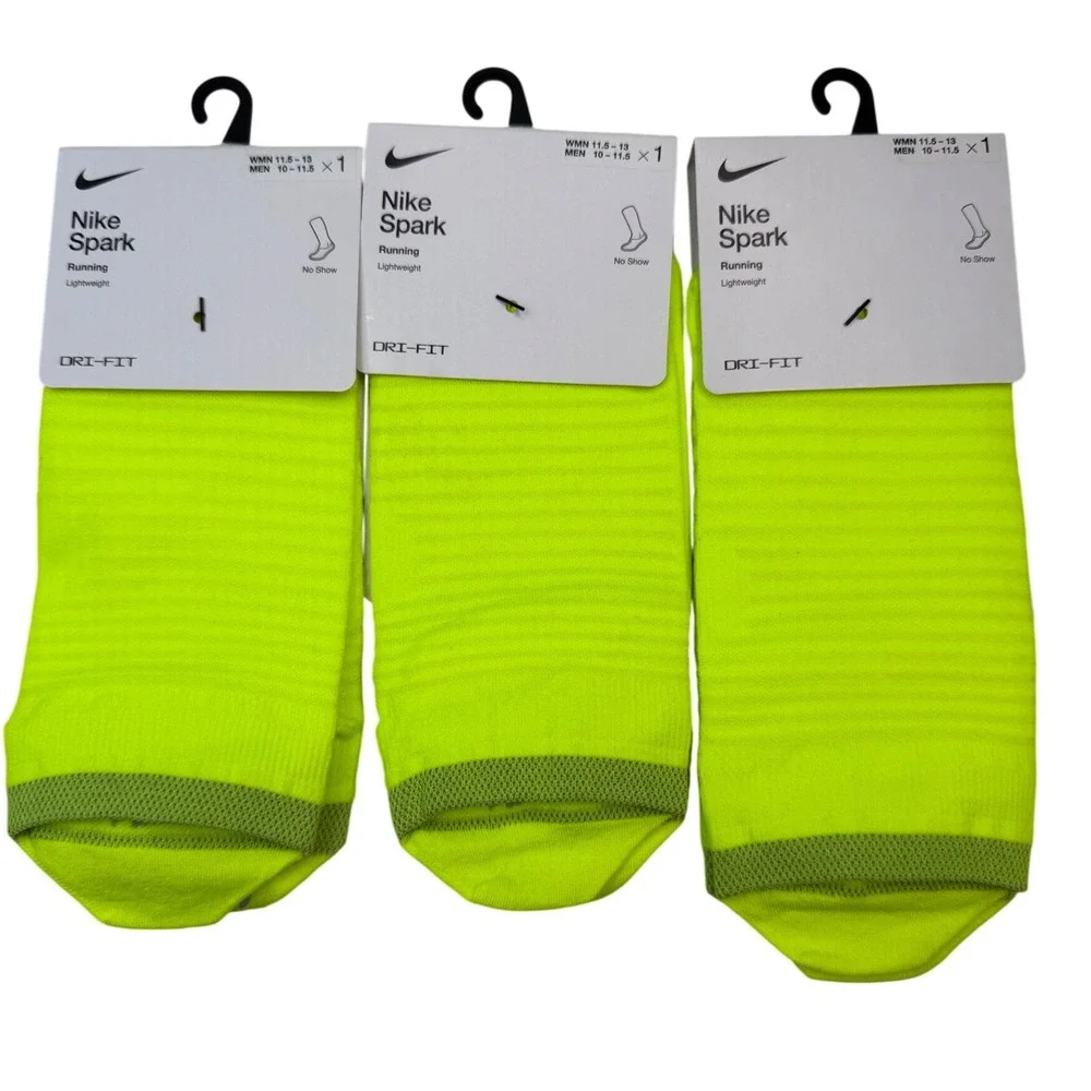 3 pair Nike Spark No-Show Running Socks Volt Yellow Mens 10-11.5 NWT